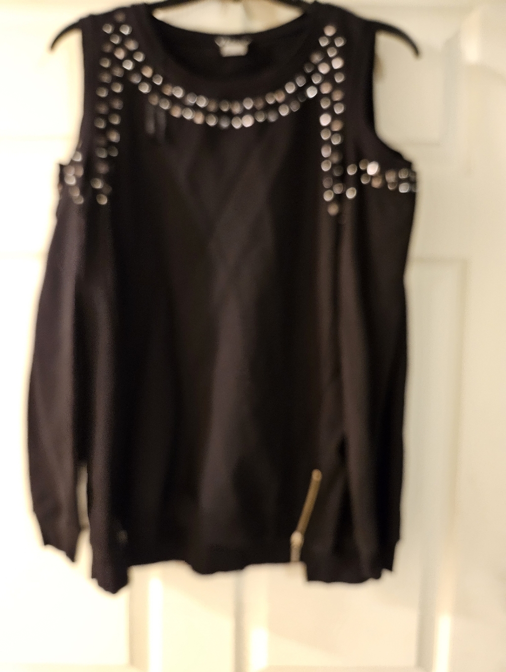 VENUS Black Cold-Shoulder Sweatshirt with Silver Studs